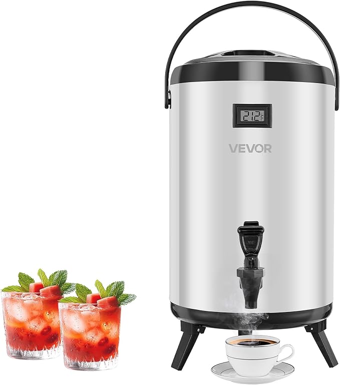 VEVOR Insulated Beverage Dispenser, 3.2 Gal/12L Stainless Steel Thermal Drink Server with Spigot & Temp Display, Suitable ...