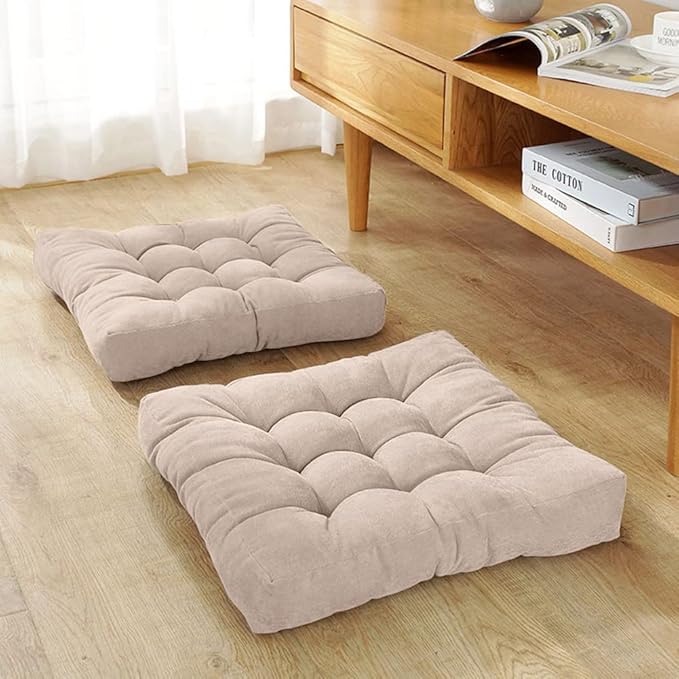 Tiita Indoor/Outdoor Chair Cushions 22" x 22" Seat Pillow Cushion Set of 2 Square Chair Pads for Sitting Patio Garden Floor Throw Pillows, Beige