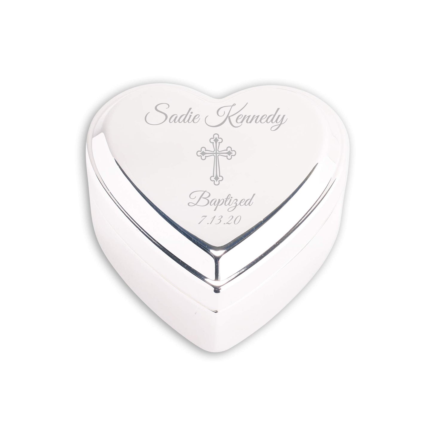 Cherished Moments Personalized Heart Jewelry Keepsake Box with Custom Engraved Cross and Name for Baby Baptism Gift for Girls, S