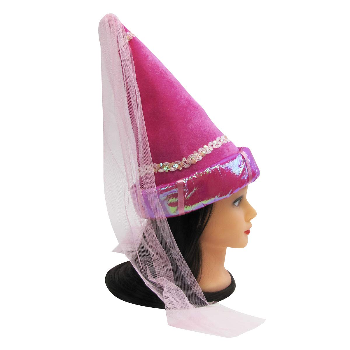 TG,LLC Treasure Gurus Pink Princess Cone Hat Veil Women Girl Plush Fairy Cap Kid's Costume Party Accessory