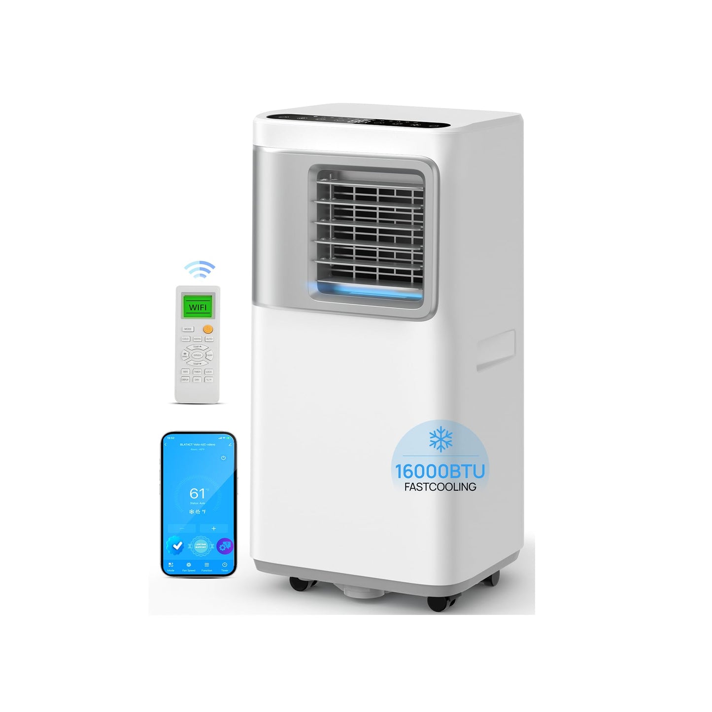 16000 BTU Portable Air Conditioners for Large Rooms up to 750 Sq. Ft., 5-in-1 Smart AC with WiFi App, Remote Control, Fast Cooling, Dehumidifier, Sleep Mode, 24H Timer & Window Kit
