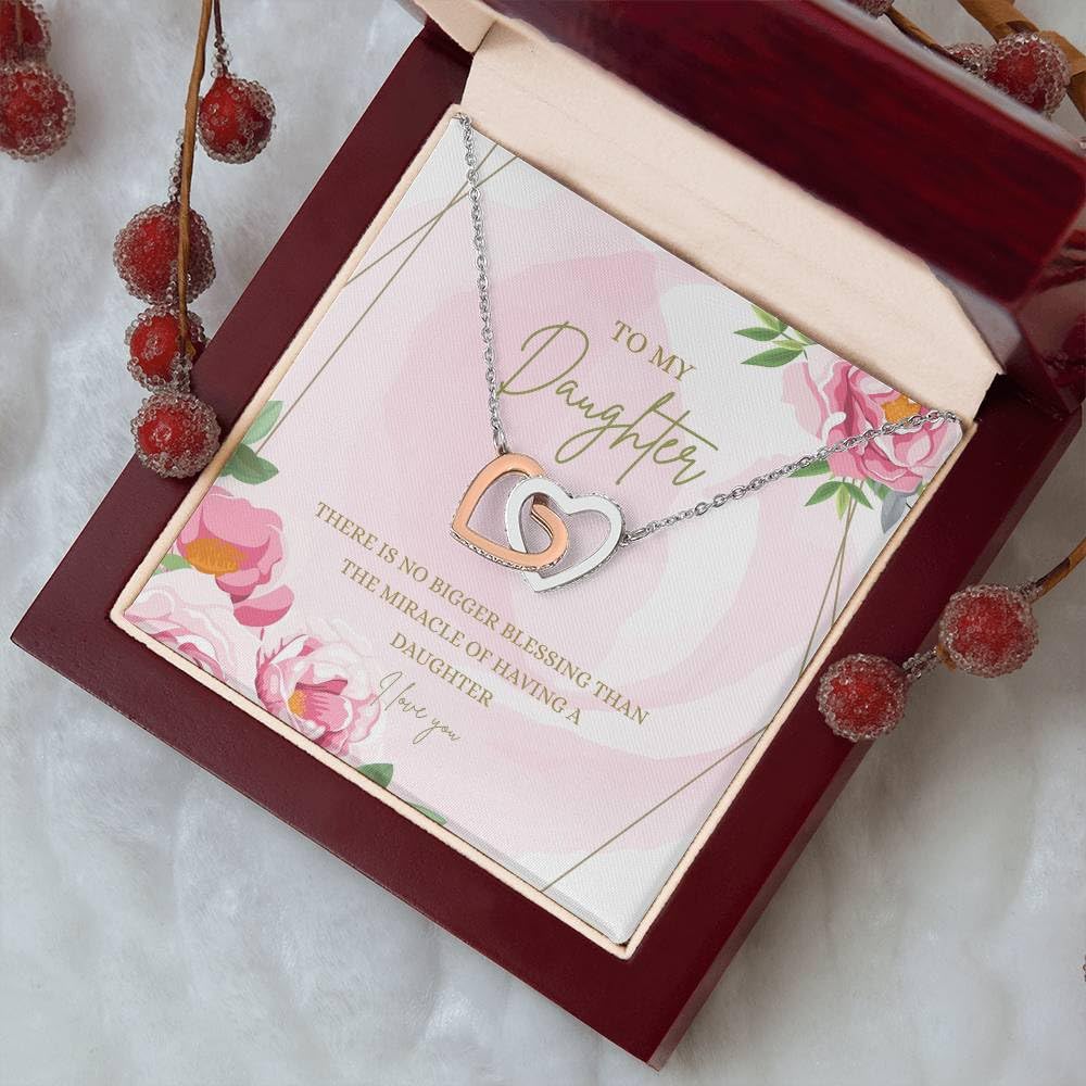 Miracle of Having a Daughter - Unique Gifts from Mom for Birthday, Graduation, Christmas - Interlocking Heart Necklace with Luxury Box for My Beautiful Adult Daughter