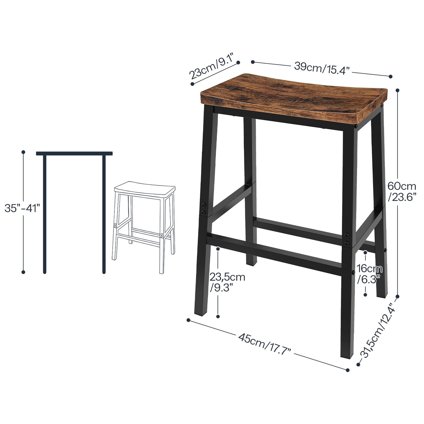 HOOBRO Bar Stools Set of 4, Counter Height Bar Stools, 23.6'' Bar Chairs, Saddle Stools with Footrests, Industrial Barstools for Dining Room, Kitchen, Bar, Rustic Brown and Black BF02MDP401