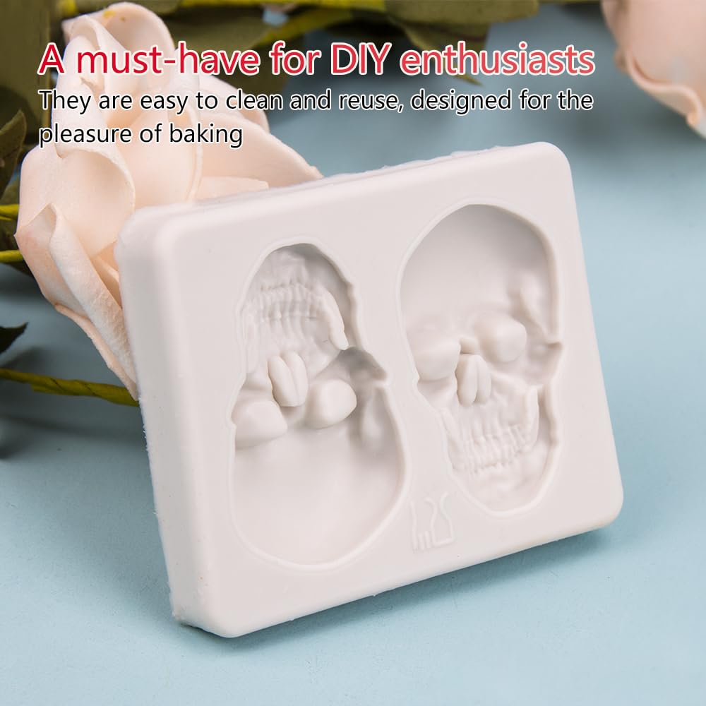 KOOBOOK 1Pcs Creative Skeleton Head Skull Silicone Cake Decoration Mold Chocolate Candy Molds Pastry DIY Candy Tools