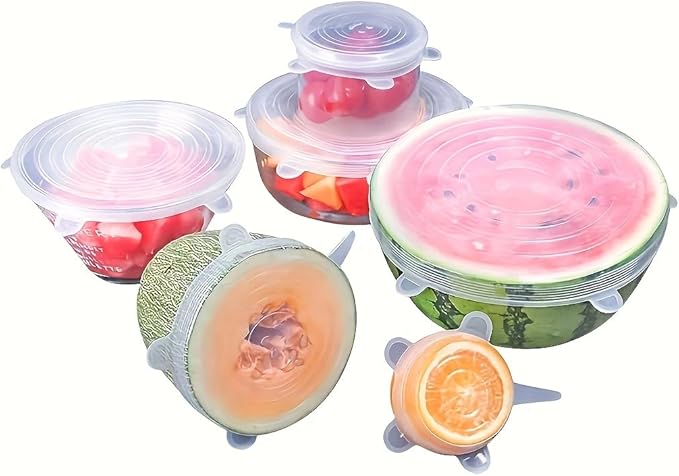 Silicone Stretch Lids Set, 6 Sizes, Reusable Food Storage Covers for Bowls, Fruits and Containers (transparency, 6PCS)