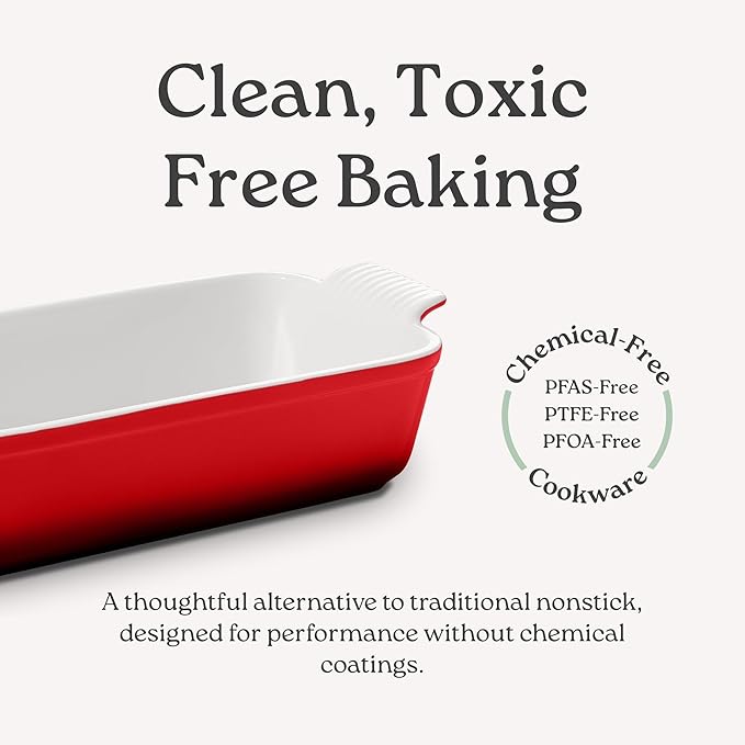 Signature Stoneware Loaf Pan | Non-Stick for Perfect Baking and Bread Making | 1lb Loaf Pan [Passion Red]