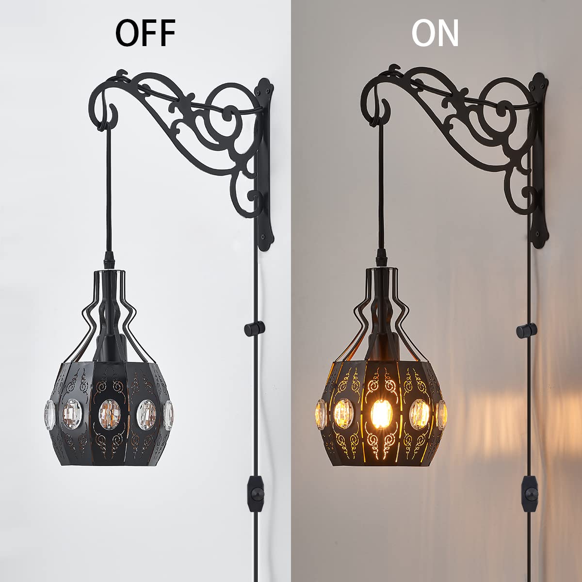 KAMTAT-ZS 2PK Wall Sconce Plug in Hanging Lamp Shelf Dimmable Wall Sconces Adjustable Wall Lights with Plug in Cord and Dimmer On/Off Indoor Wall Sconces for Living Room Bedroom
