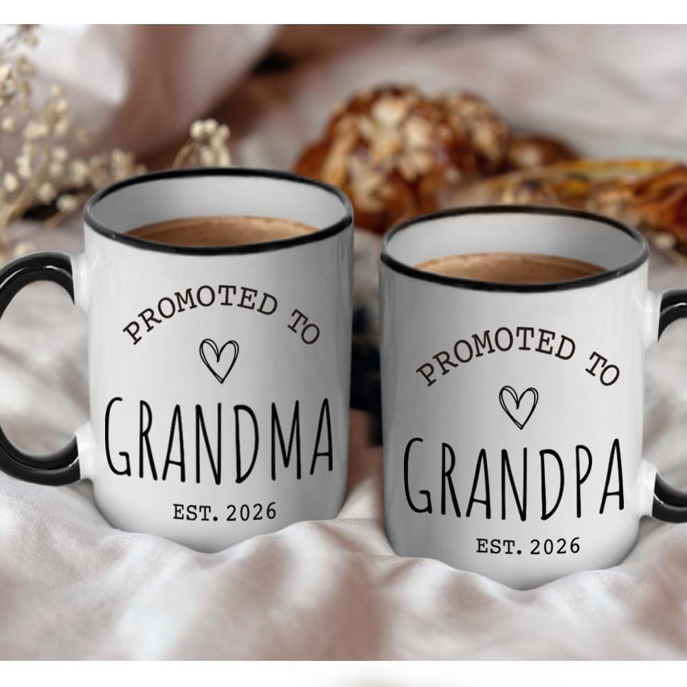 Gououoii Promoted to Grandma & Grandpa Est 2026 Mug Set - Grandparents Mug - Pregnancy Reveal Mugs - Grandparents Baby Announcement Birthday Gift