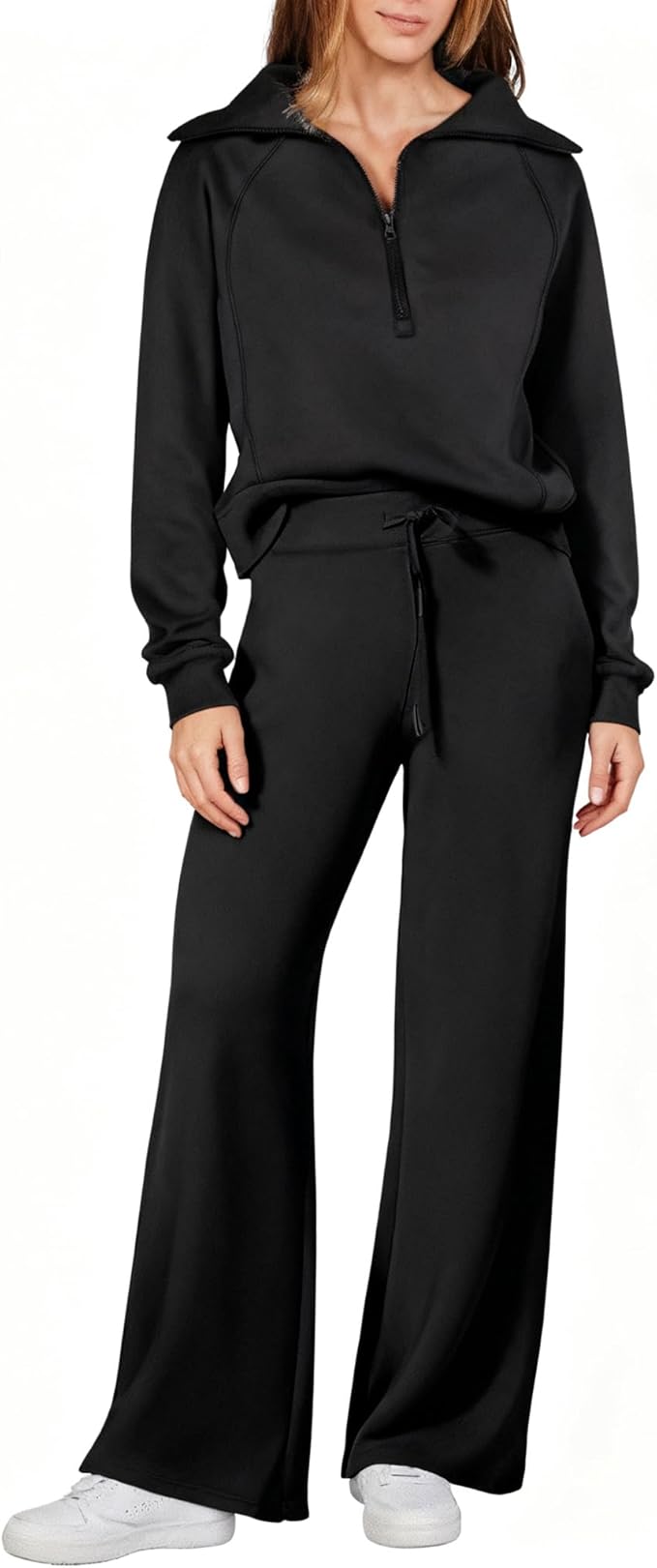 sopranlly Women's 2 Piece Outfits 2025 Casual Half Zip Wide Leg Pants Tracksuit Sets Lounge Set Travel Vacation Sweatsuits