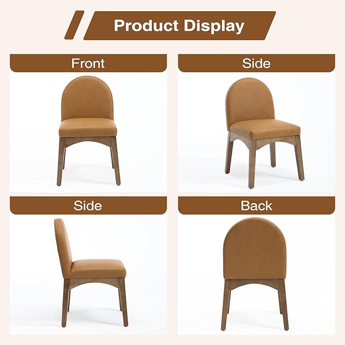 DUOMAY Modern Dining Chairs Set of 2, Mid Century Faux Leather Dining Room Chairs Upholstered Kitchen Chairs with Solid Rubberwood Legs, Armless Accent Side Chairs, Brown