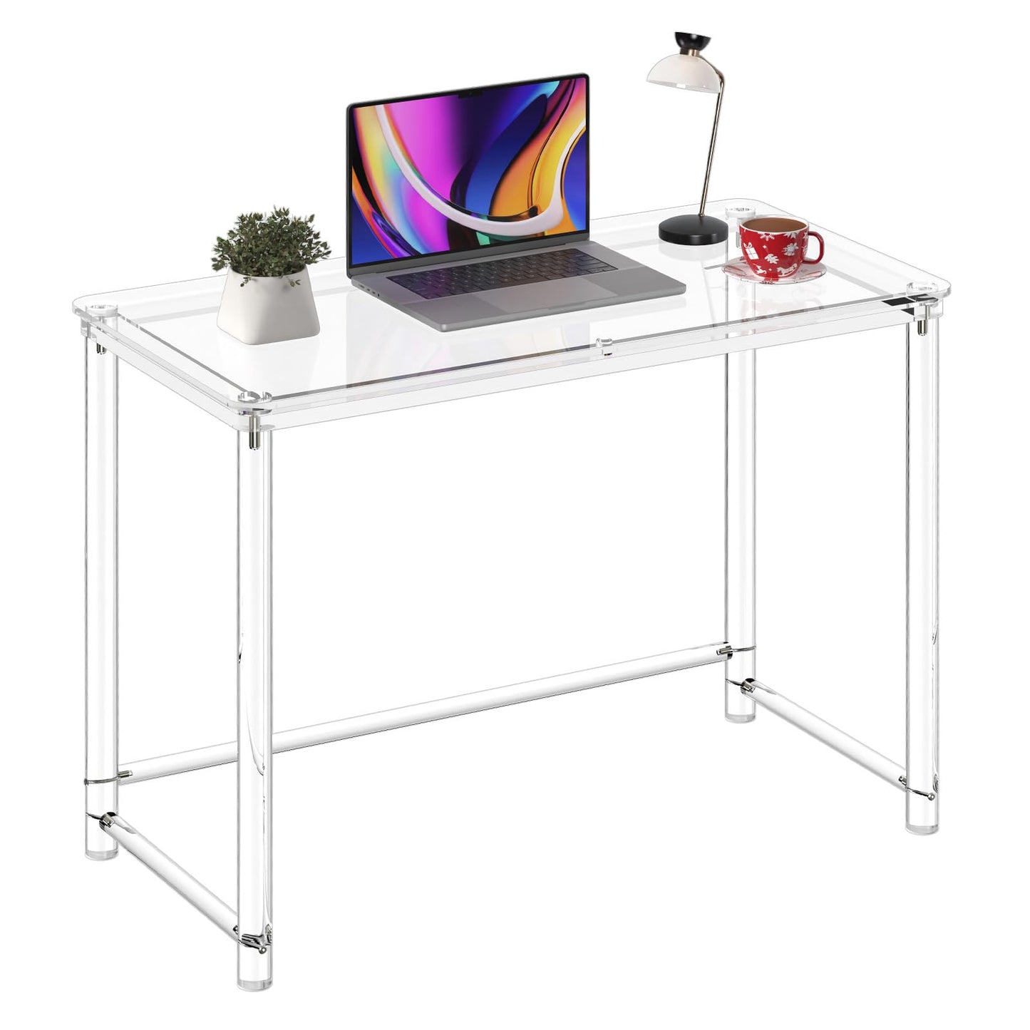 HMYHUM Acrylic Desk, Clear Desk for Home Office for Laptop, Study, Writing, Vanity Table with Cylindrical Legs, Modern, Easy Assembly, 39.4" L x 19.7" W x 29.5" H