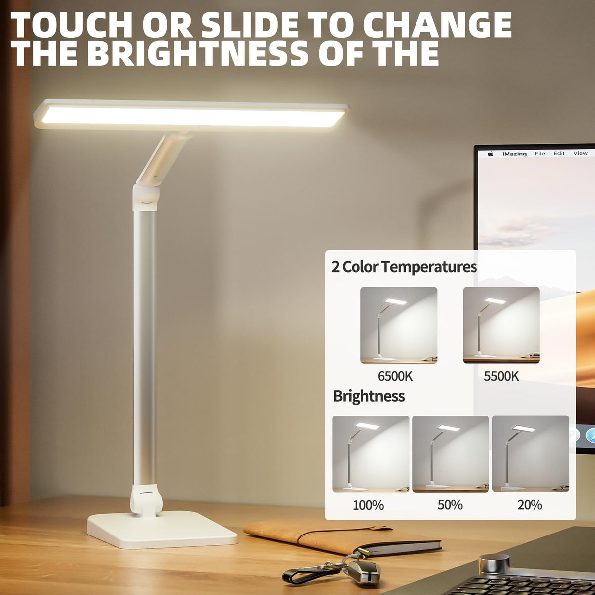 LED Desk Lamp for Office Home, 23W 1000LM DC Adapter Table Lamp with USB A+C Dual Charging Port, Eye-Caring Desk Light 3 Brightness Lamp for Reading, Study, Workbench, Crafting, Sewing, Puzzle