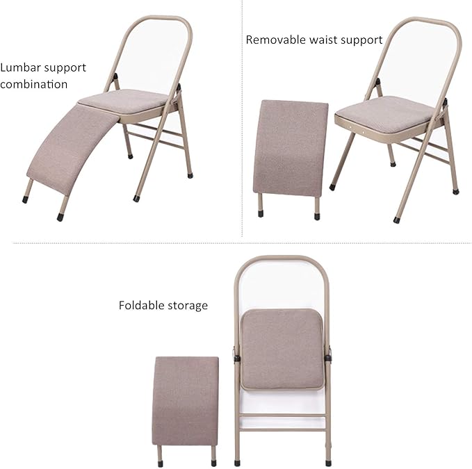 INNOLIFE Yoga Auxiliary Chair with Lumbar Back Support Foldable Balance Training with Purple Yoga Resistance Band