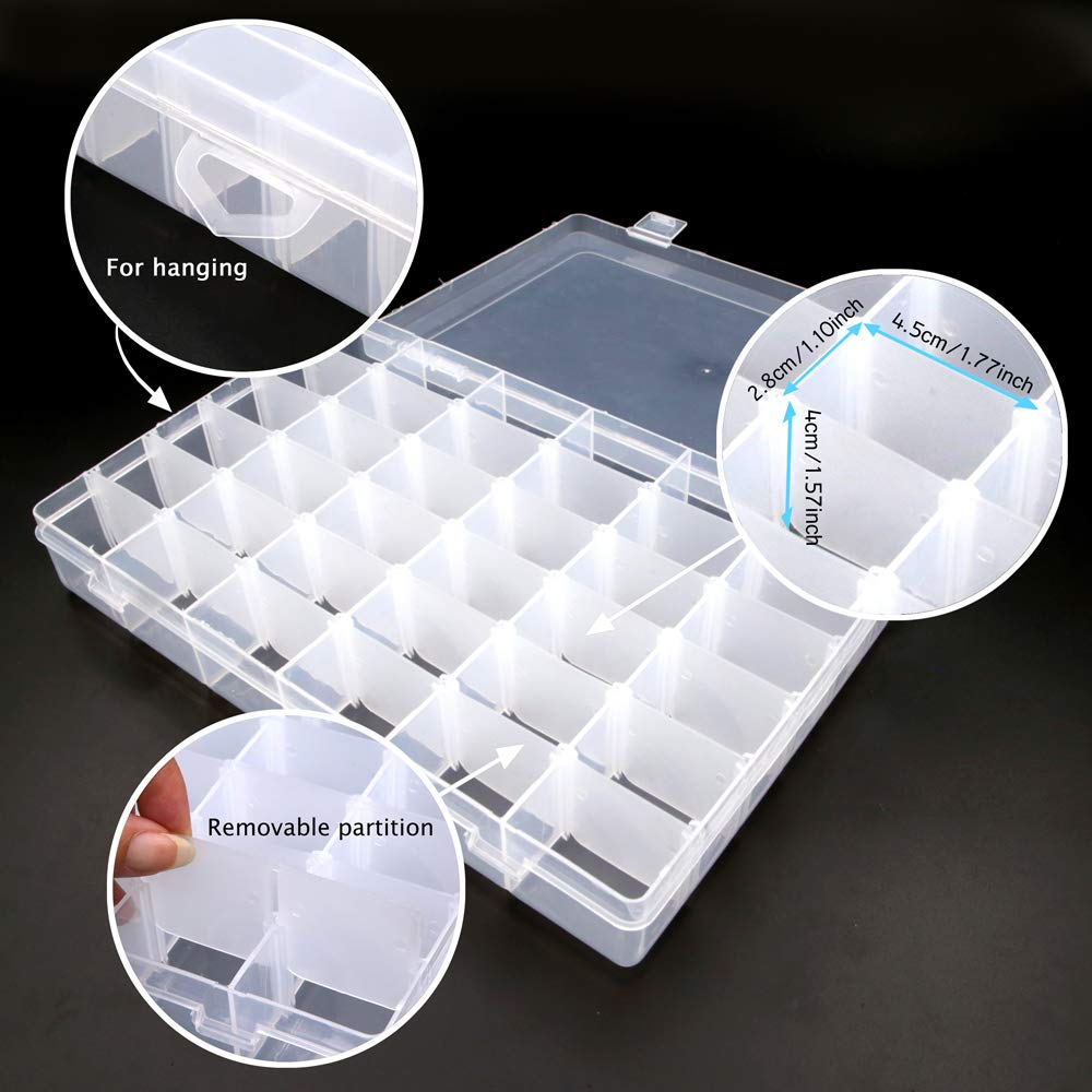 KLOUD City Clear Plastic Jewelry Box Organizer Storage Container with Adjustable Dividers (36 Grids)