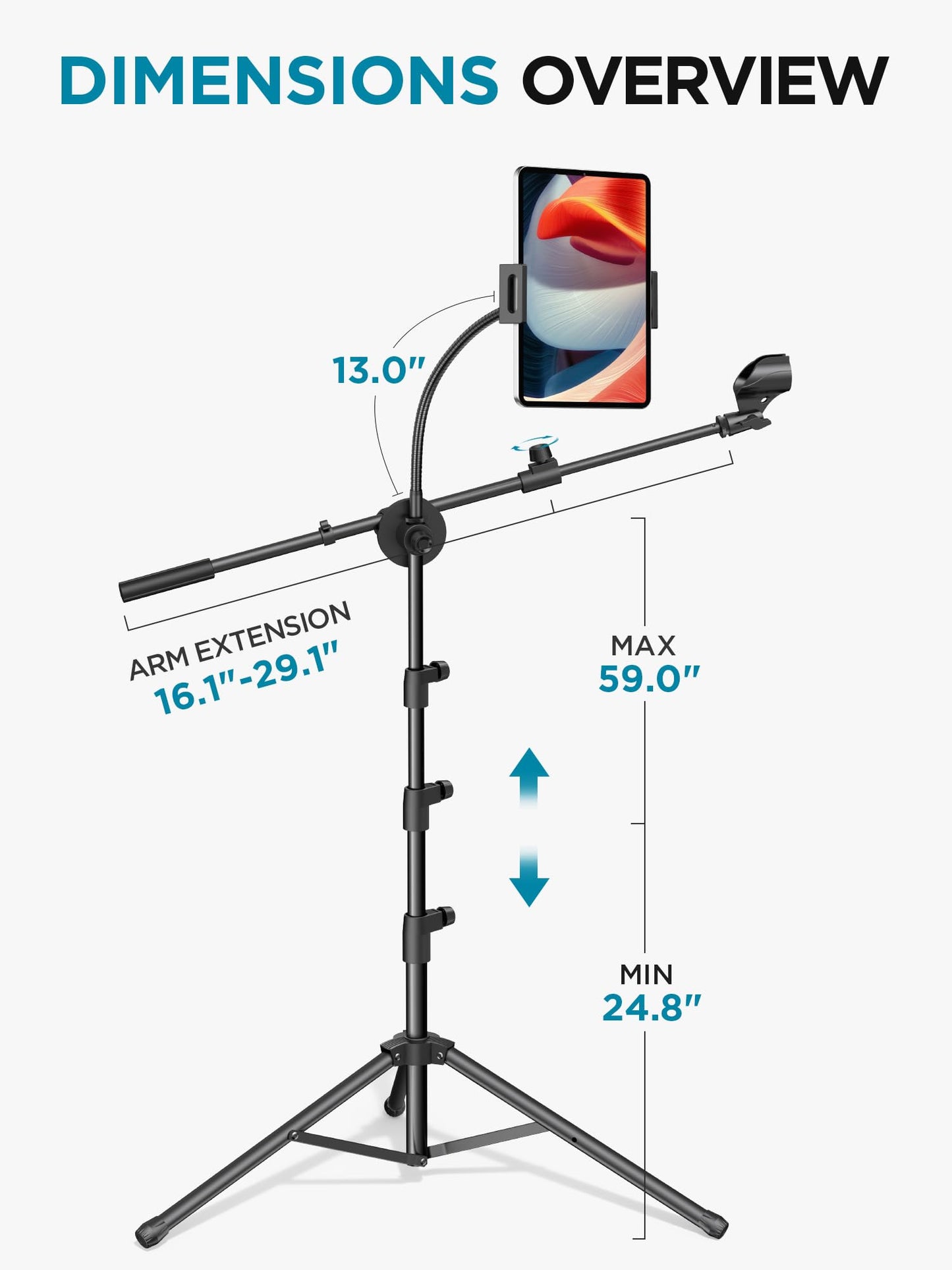 Innogear Mic Stand, 6 In 1 Microphone Stand Floor With Tablet Phone Holder Height Adjustable From 30 To 72 Mic Stand Tripod Boom