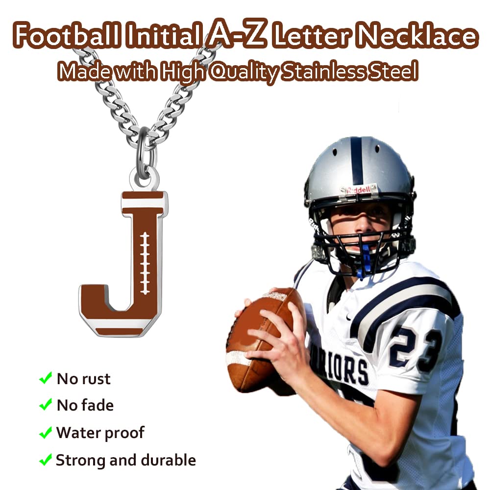 AIAINAGI Football Initial A-Z Letter Necklace for Men - Football Charm Pendant in Stainless Steel Silver Chain, 22inch Personali