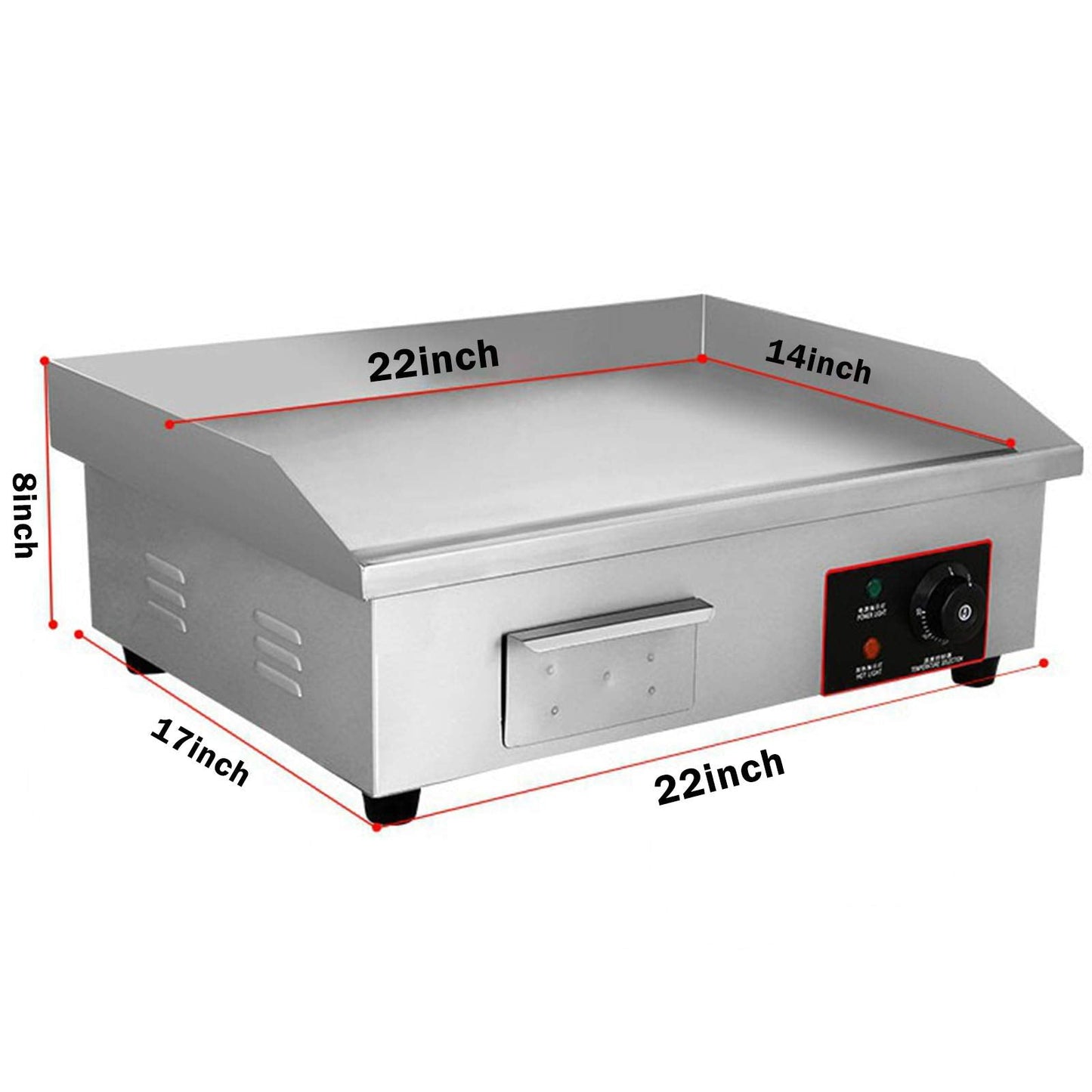Aliyaduo 110V 3000W 22" Commercial Electric Countertop Griddle Flat Top Grill Hot Plate BBQ,Adjustable Thermostatic Control,Stainless Steel Restaurant Grill for Kitchen