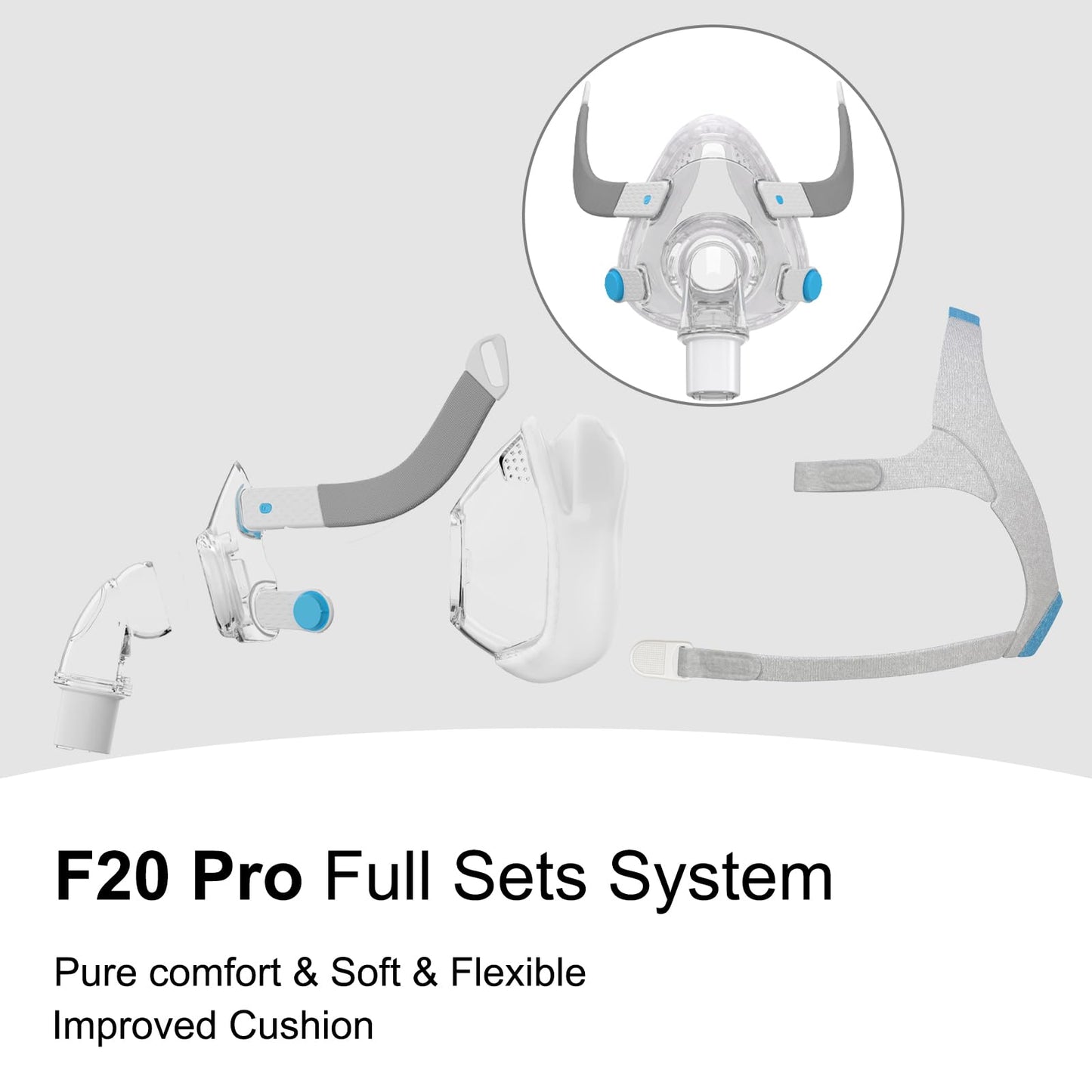 F20 Pro - Large Size - Complete Set Soft Mask,Secure Seal & Optimized Comfort with Advanced Silicone Cushion - Large