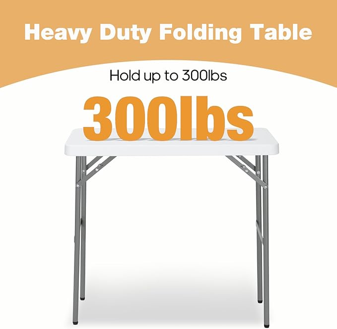 2.7ft Rectangular Folding Table for All-Occasion, Foldable Table with HDPE Tabletop and Steel Legs, Durable and Stable Small Folding Table, Perfect for Camping, Picnic, Party, Indoor & Outdoor