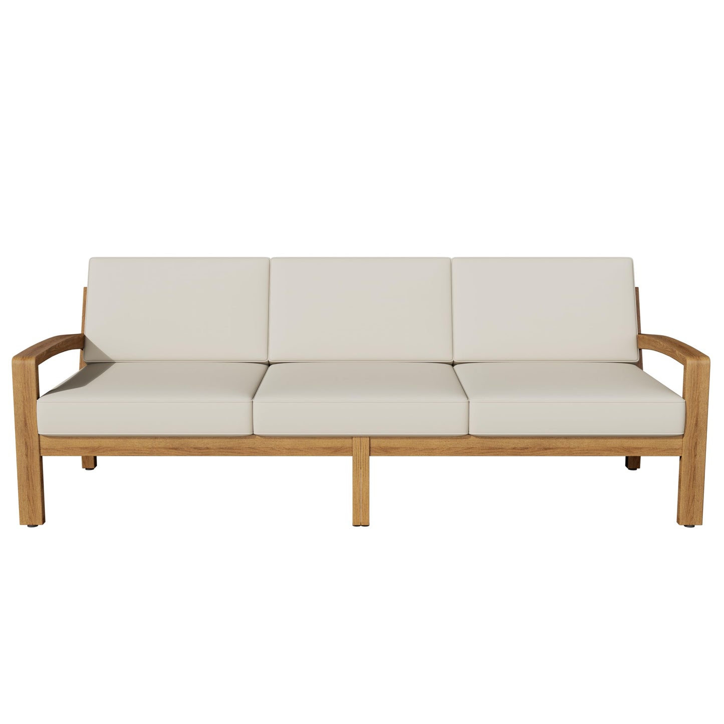 Merax 5-Piece Patio Furniture Set, Acacia Wood Outdoor Sectional Sofa with Ottoman & Coffee Table, Water-Resistant Cushions, Couch for Backyard, Deck, Garden, Teak + Beige