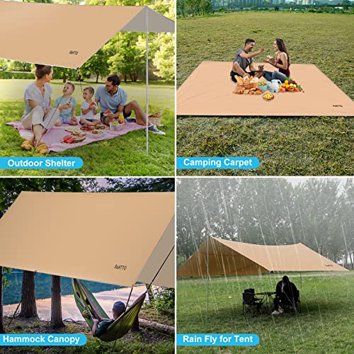 Hammock Rain Fly, 12x10FT Camping Tarp with Poles, Waterproof and Ultralight Survival Tent Tarp for Outdoors, Camping, Hik...