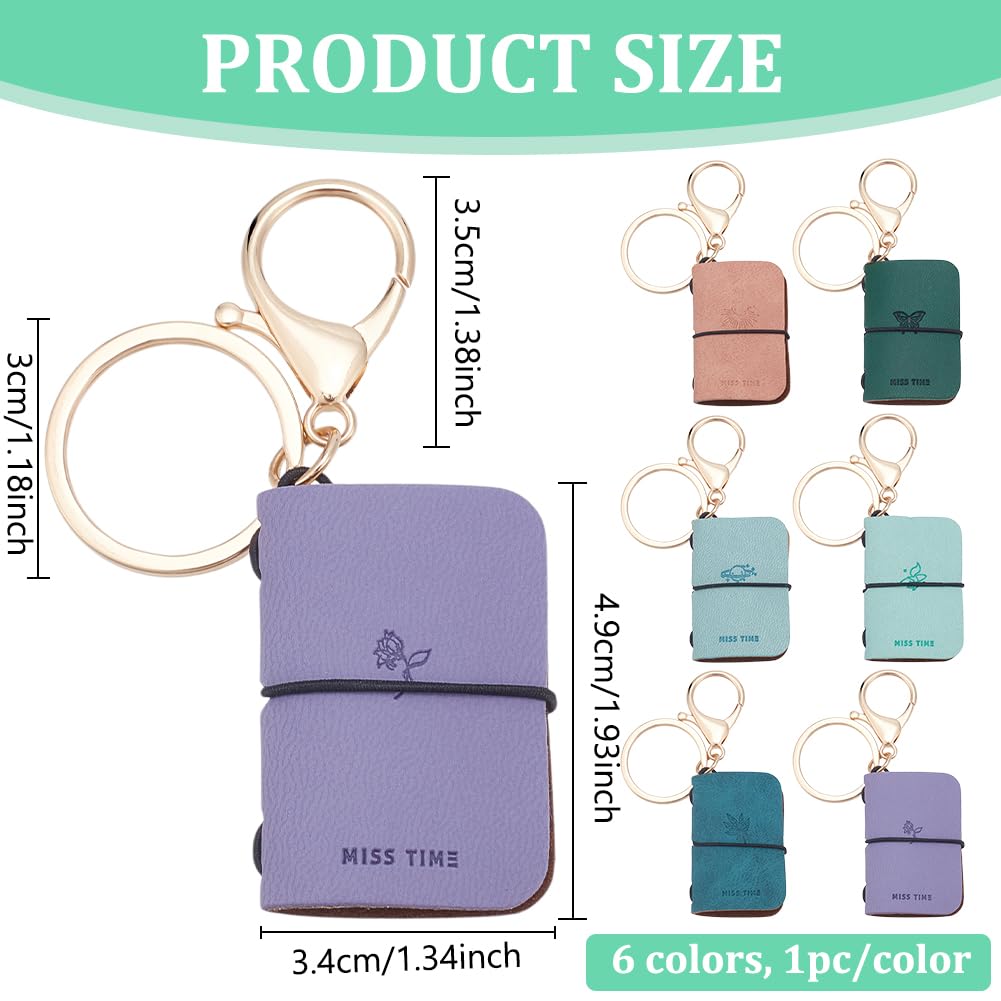 WEBEEDY 6 Pcs Adorable Mini Leather Journal Retro Pocket Notebook 1.9x1.2 Inch Mini Book Keychain Cute Sketchbook Agenda for Office Keychain Teachers Bookish Christmas Birthday Gifts, 4.8x3cm