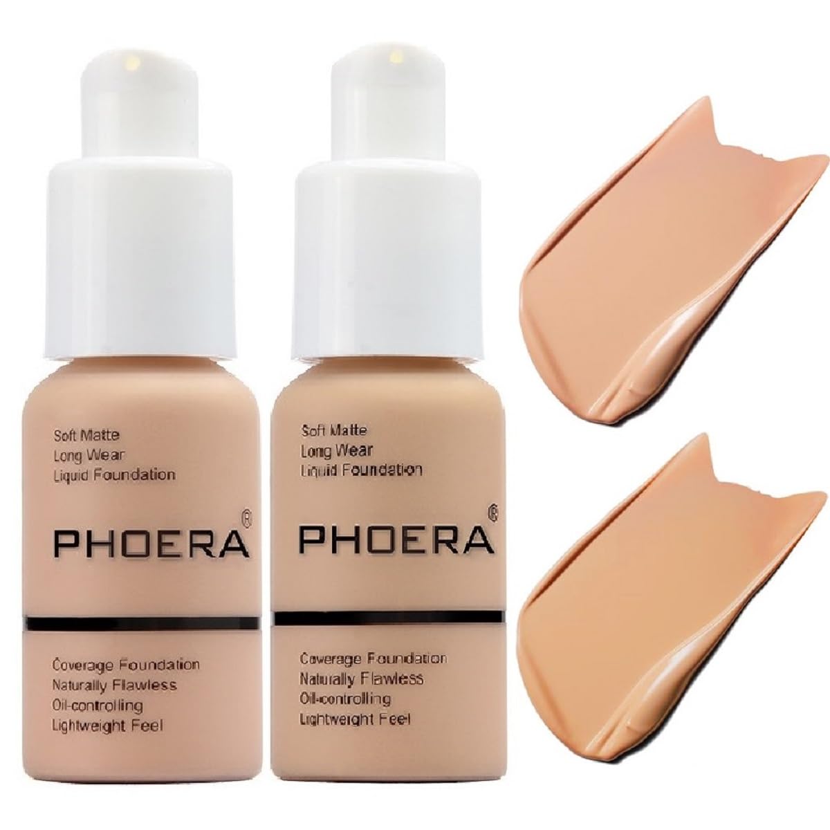 2 Pack Meifen Foundation 103# Warm Peach and 104# Buff Beige,Full Coverage Flawless Soft Matte 24 HR Oil Control Waterproof Conc
