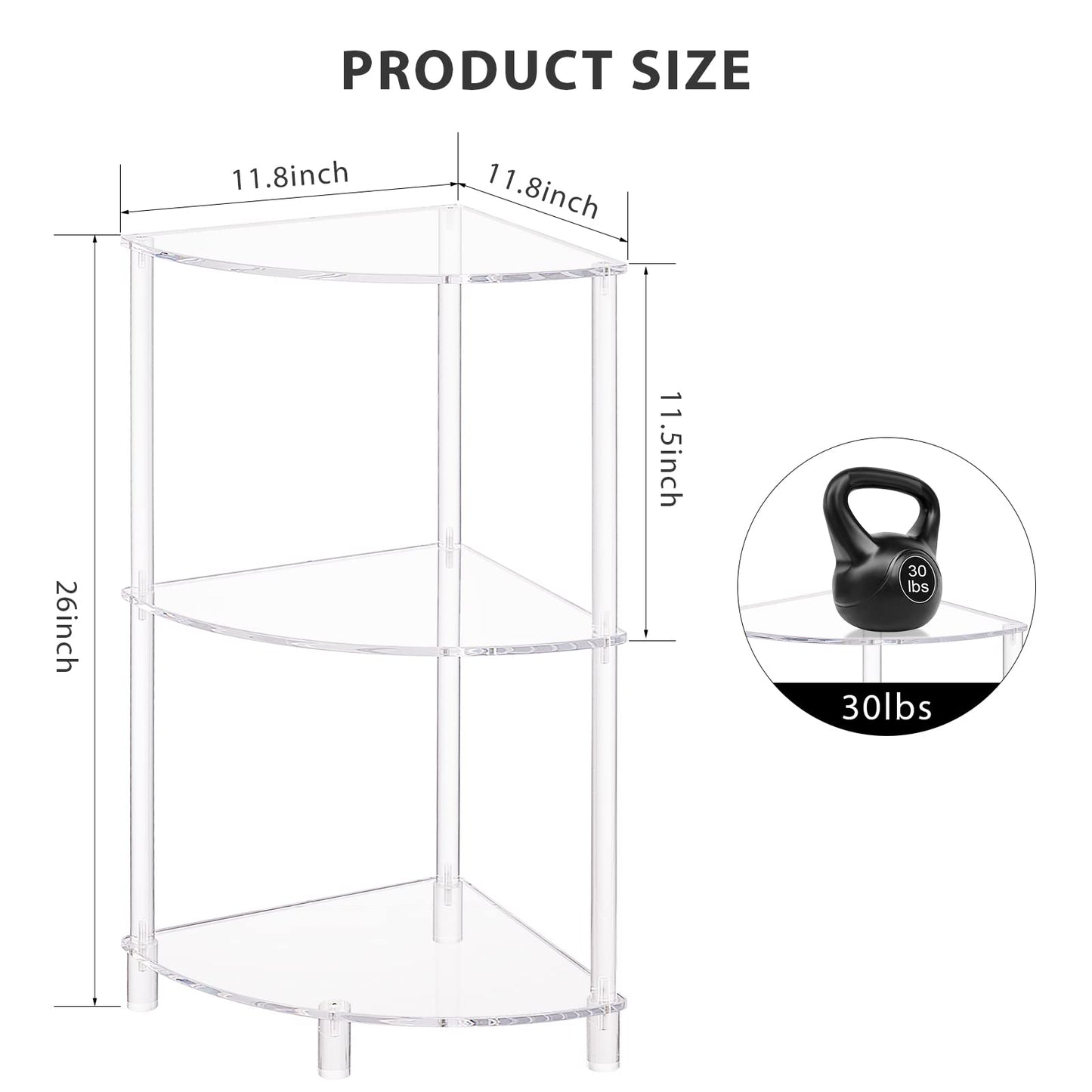 Eglaf Acrylic Triangle End Table - 3 Tier Corner Side Table - Small Corner Table for Living Room, Bedroom, Bathroom - 11.8'' L x 11.8'' W x 26 ''H