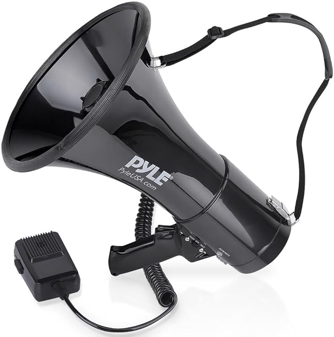 PYLE-PRO 50W Megaphone Speaker PA Bullhorn, Black Aux Input, Adjustable Volume, Siren, 35mm Aux Input, Ideal for Sports Ev...