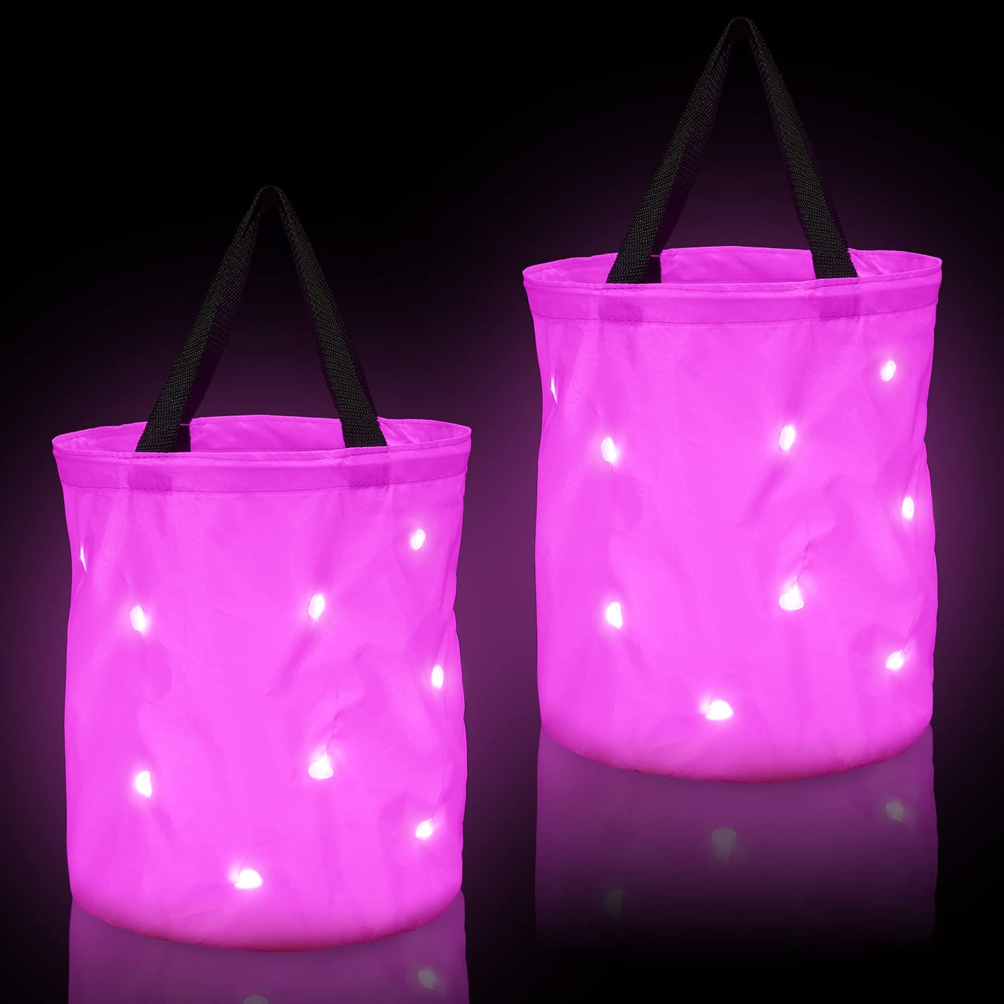 Shappy 2 Pcs LED Light Halloween Candy Bags Trick or Treat Light up Halloween Candy Bucket Multipurpose Reusable Goody Bucket for Holiday Party Supplies Favors(Pink)