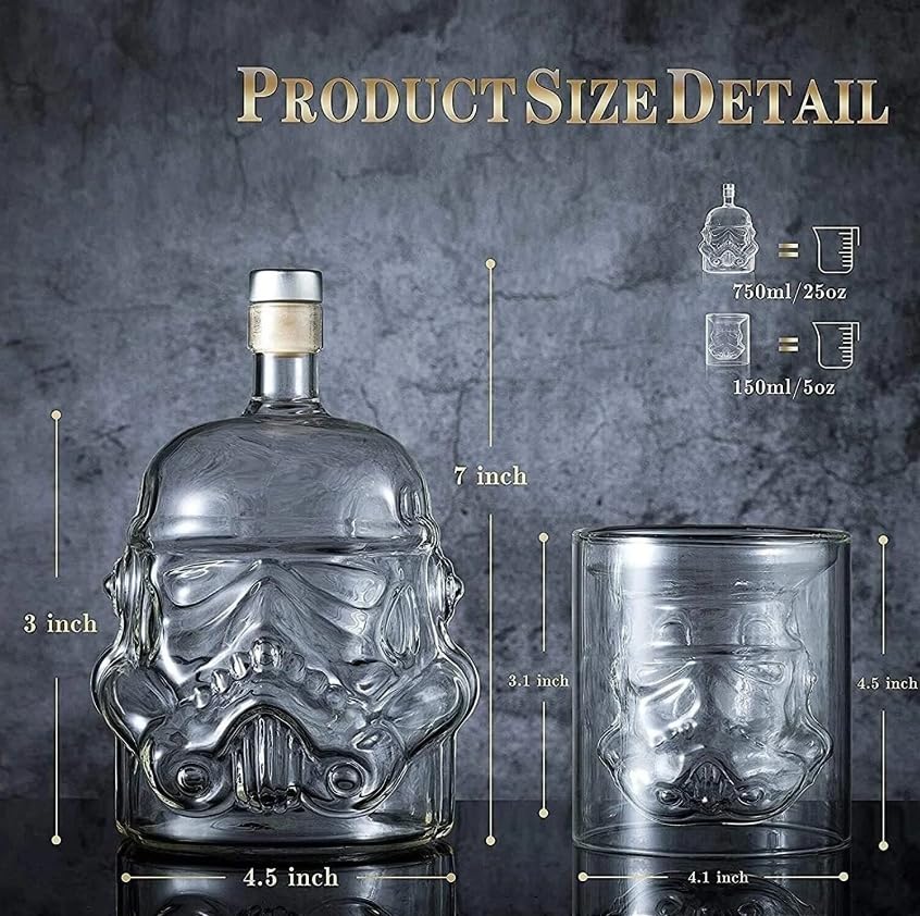 Stormtrooper Creative Whiskey Decanter Set Bottle with 2 Wine Glasses 150ml for liquor, Bourbon, Scotch, Vodka, Father's Day Gift for Men Women, Star Set Wars