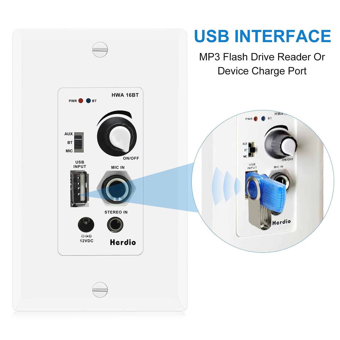 Herdio 5.25'' Home Audio Package Wall Mount Bluetooth Amplifier Receiver System with 300W in Ceiling Wall Passive Speakers Great for Home Theater Office Bathroom Kitchen Living Room (A Pair)