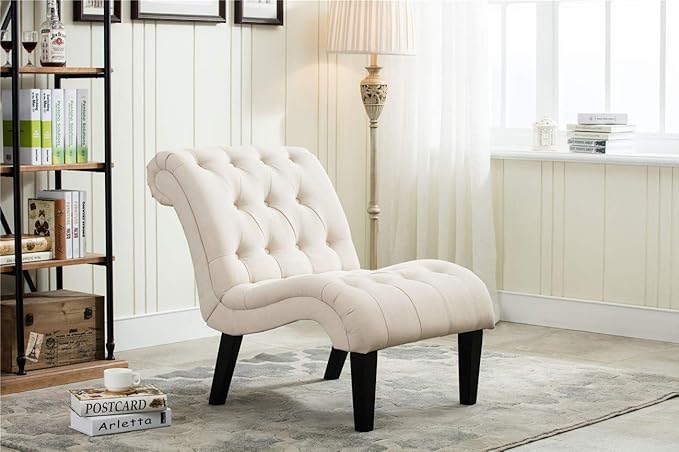 Yongqiang Accent Chairs Set of 2 Mid Century Modern Tufted Upholstered Chair for Living Room Bedroom Curved Armless Side Chairs with Wood Legs Linen Fabric