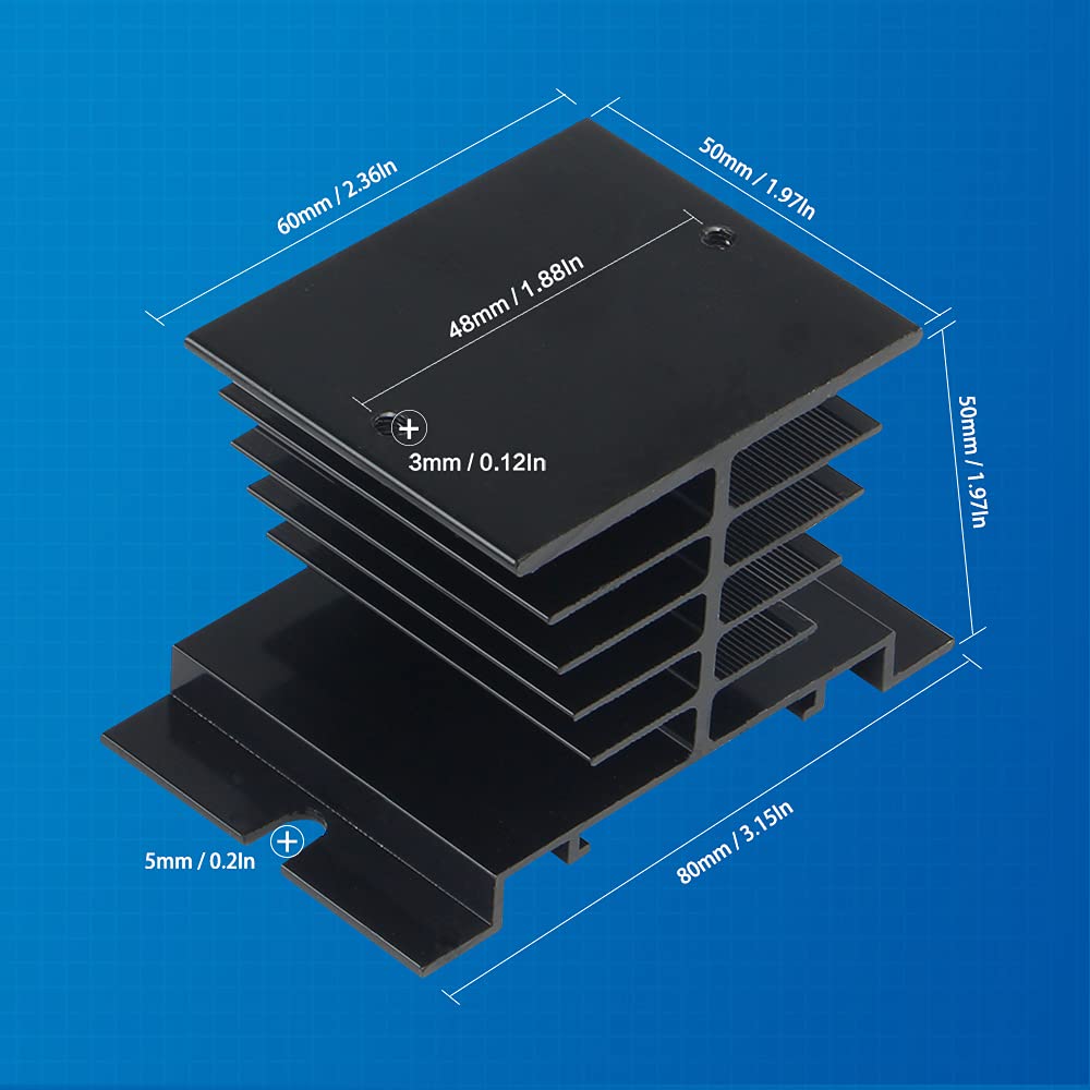 Cgele 1Pcs Aluminum Heat Sink Ssr Black Radiator Dissipation For Single Phase Solid State Relay 10A,25A,40A