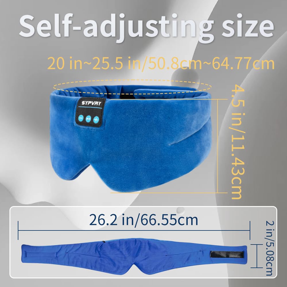 Sleep Mask Bluetooth 5.4 Headphones Soft Wireless Headband Eye Mask Blackout with Microphone (Blue)