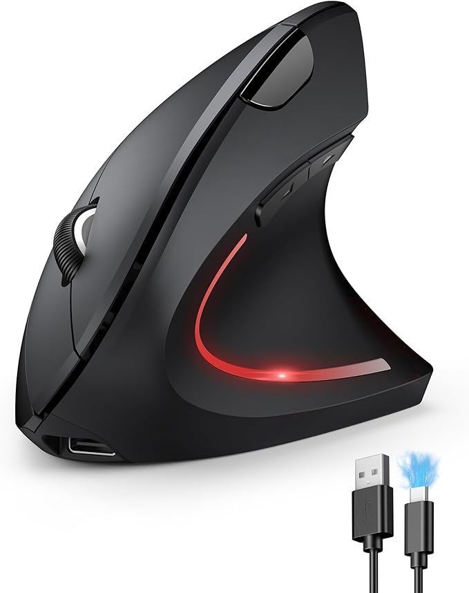 TECKNET Ergonomic Mouse, Rechargeable Vertical Ergo Mouse Wireless 800-4800 Levels 5 Adjustable DPI, Silent 2.4GHz Optical...