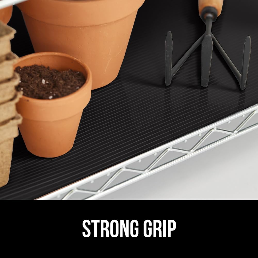 GORILLA GRIP DuraGuard Shelf Liner, Non-Adhesive Cabinet Liners for Kitchen Drawers, Shelves, Refrigerator, Pantry Storage, Bathroom Closet, Durable Waterproof BPA Free Ribbed Plastic, 20x10 Jet Black