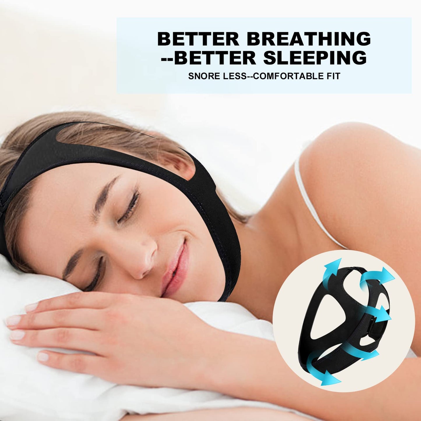 Anti-Snore Chin Strap Devices, Chin Strap for Sleeping Comfortable Snoring Solution, Breathable and Adjustable for Men and Women - Black11