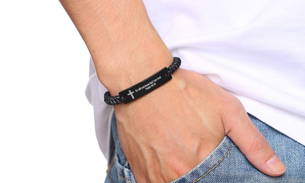 Religious Bible Verse Quotes Bracelet Faith Christian Adjustable Cord Stainless Steel Encourage Inspirational ID Bracelets for M