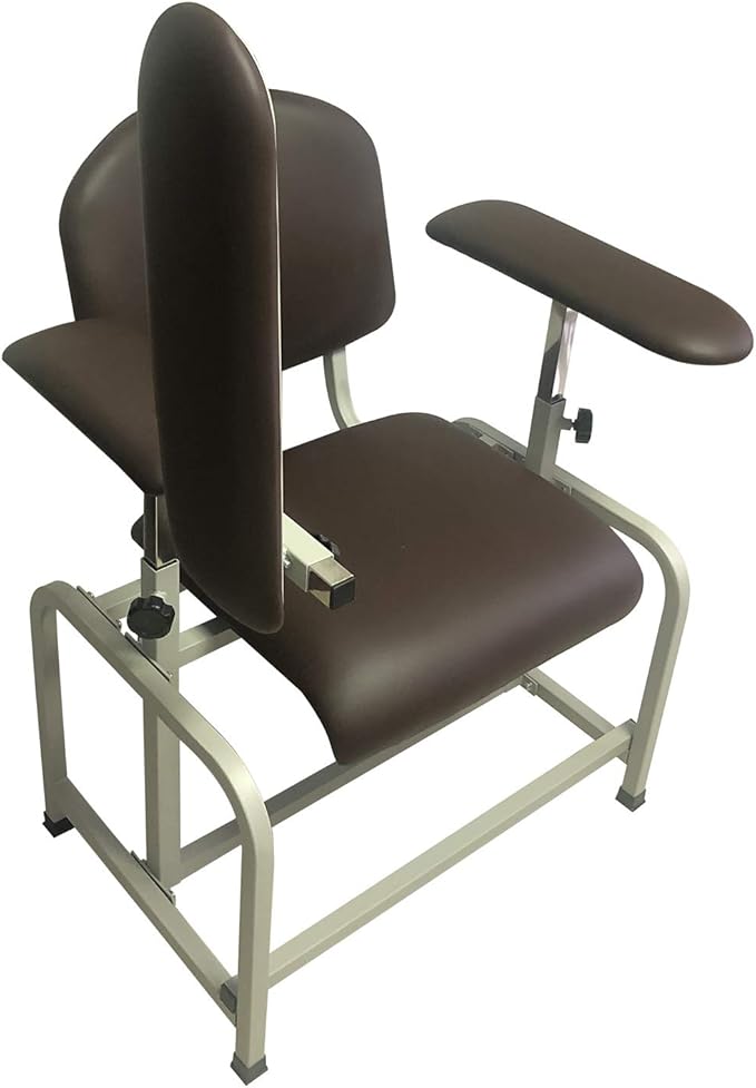 Helsevesen Comfortable Padded Blood Drawing Chair, Phlebotomy Chair with Adjustable Armrest (Coffee Brown)