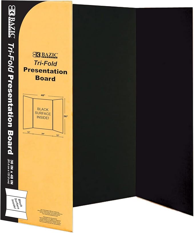 BAZIC Products Trifold Poster Board – Black Corrugated Cardboard Display Board for School Projects, Science Fairs, Photos,...