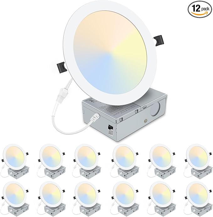 LZHOME 12 Pack 8 Inch LED Recessed Lighting with Junction Box Ultra-Thin, 3000K/4500K/6000K Selectable, 8" Dimmable Canles...