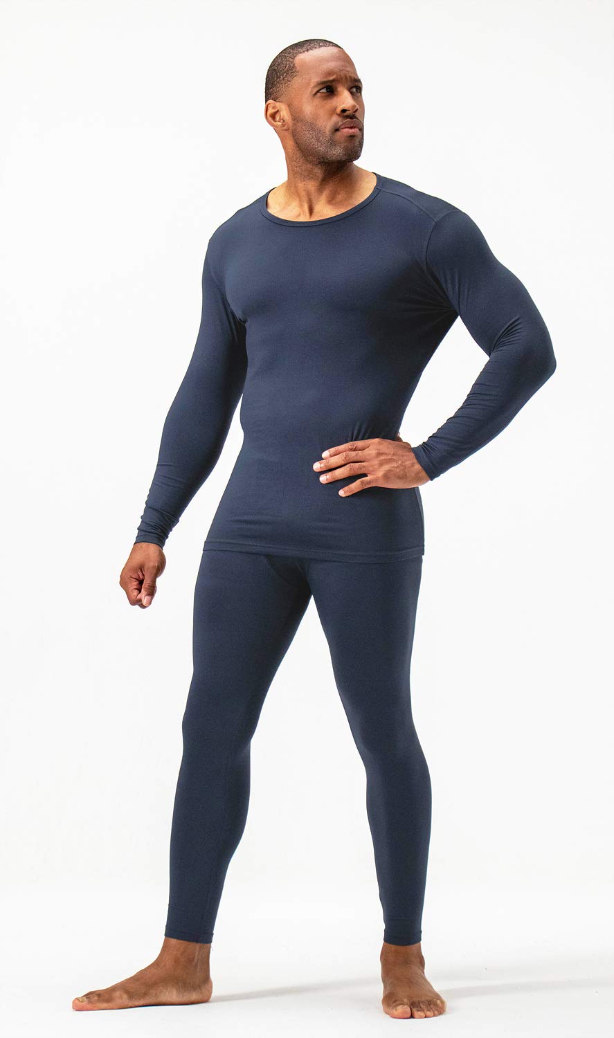 DEVOPS Men's Thermal Underwear Long Johns Set with Fleece Lined (Large, Navy)