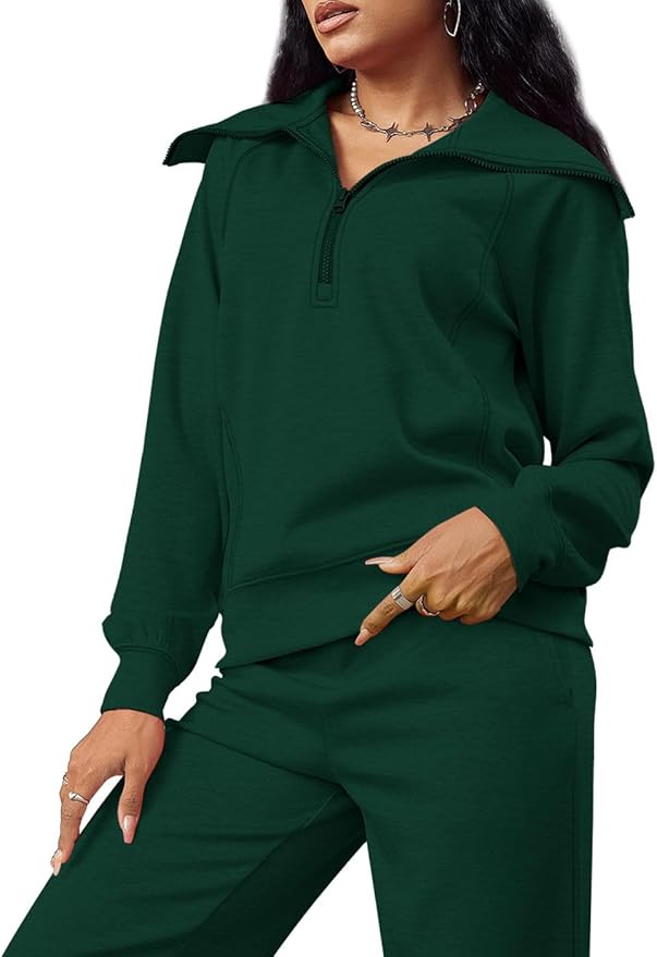 XIEERDUO Lounge Sets For Women 2025 Half Zip Sweatshirt And Wide Leg Sweatpant 2 Piece Outfits Sweatsuit Tracksuit