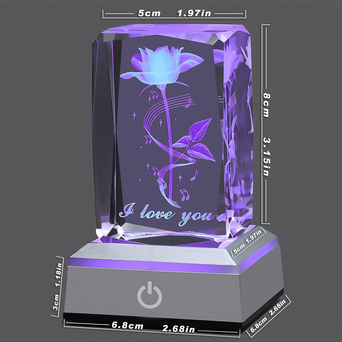 hochance 3D Musicrose Crystal Night Lamp with Adjustable LED Multicolor Lights for Girlfriend, Wife - Valentine's Day, Anniversary,Birthday Presents, Christmas Gifts for Her