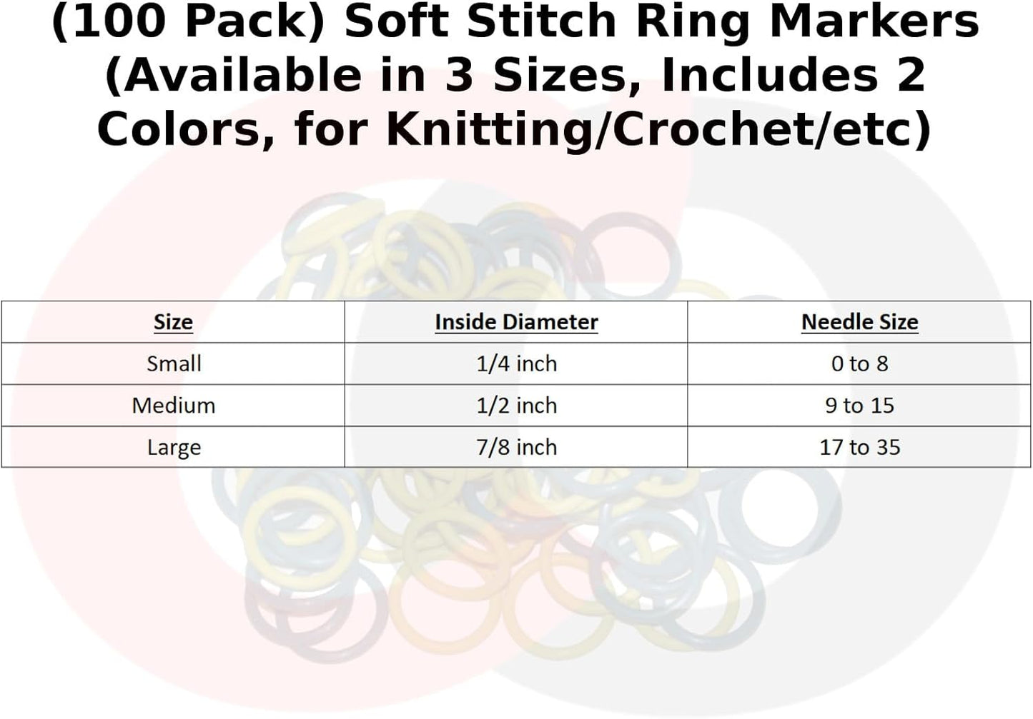 (100 Pack) Soft Stitch Ring Markers, Orange & White (Large Size for Needle Sizes 17-35, Includes 2 Colors, for Knitting/Crochet/etc)