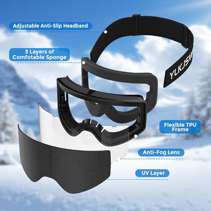 Ski Goggles for Men Women, OTG Snow Goggles, UV Protection Snowboard Goggles for Adult & Youth, Snowmobile, Sledding