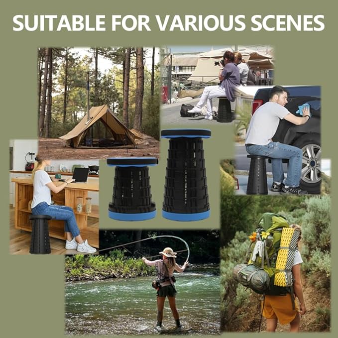 JAEMEYEM 2025 Upgraded Foldable Stool, Capacity Max 660lbs Portable Retractable Small Folding Stool, Collapsible Telescoping Camping Stool for Adults Outdoor Fishing Hiking Gardening Travel BBQ