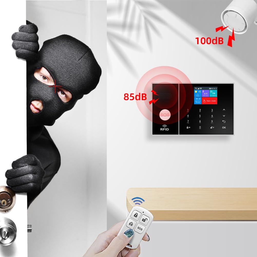 Ybj Wireless Home Alarm System, Diy Wifi Alarm System For Home Security With App Alert, 8-Piece-Kit (Motion Detector, Door Senso