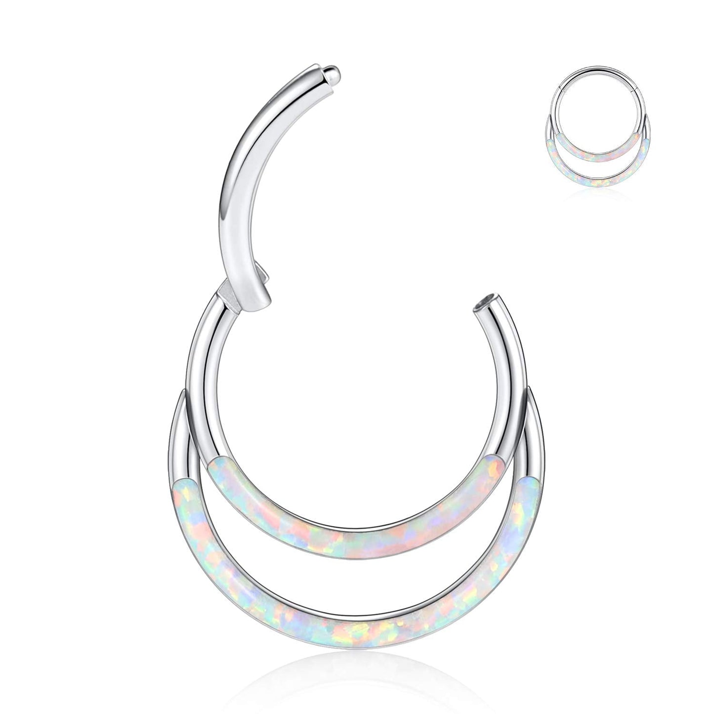 PEAKLINK 316L Surgical Steel Segment Clicker Daith Ring Double Layer Septum Piercing Jewelry 16G White Opal 8mm Helix Cartilage